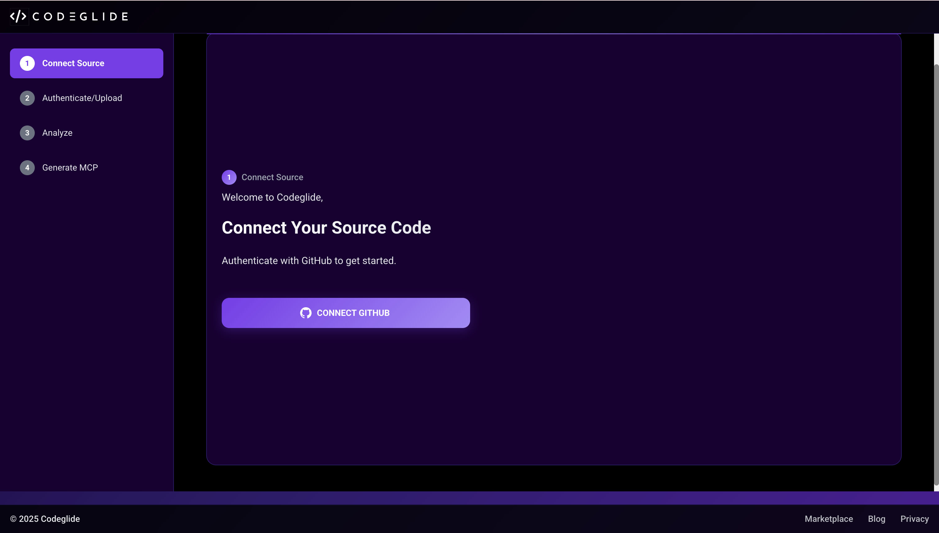 Step 1: Connect GitHub button